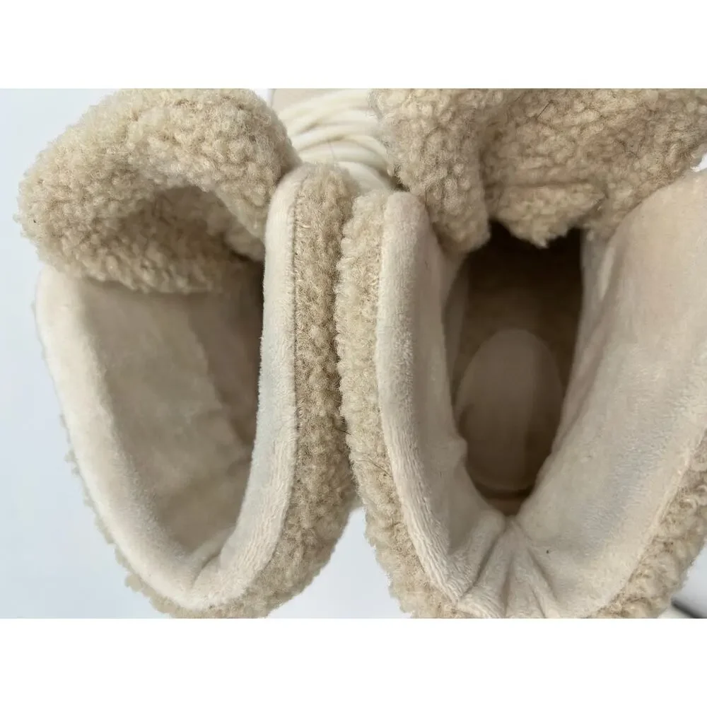 JLO Cream Faux Fur Snake Embossed Lace Up Hiker Boots SIZE 6 Winter Snow Outdoor